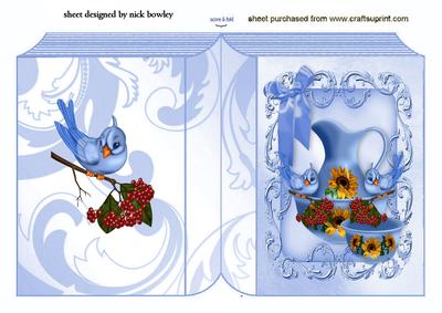 Blue Birds with Berries, with Floral Pitcher Folded Book