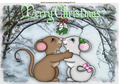 Cute Mice Kissing Under the Mistletoe in the Snow A4