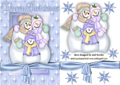 Cute Snowman Family in Star Frame with Stars