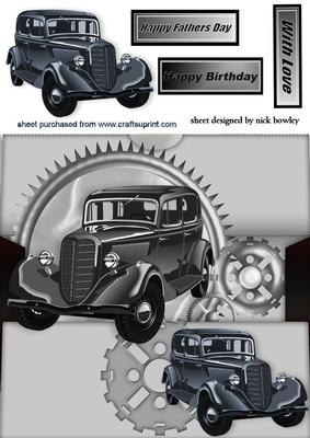 Vintage Car in Silver Steampunk Frame