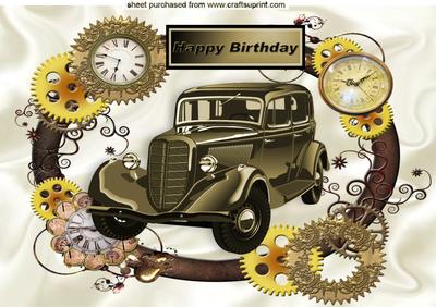 Steampunk Clock Frame with Vintge Car A4