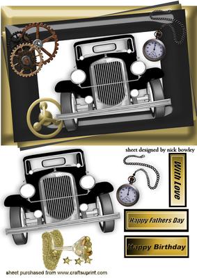 Vintage Car in Gold and Black Steampunk Frame