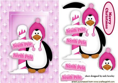 Cute Little Penguin with Snow Signs in Star Frame