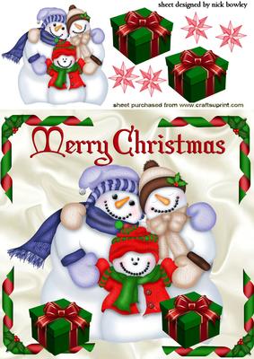 Snowman Family All Wrapped Up for Winter with Presents