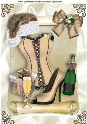 Sexy Basque in Cream with Champagne on a Scroll A4