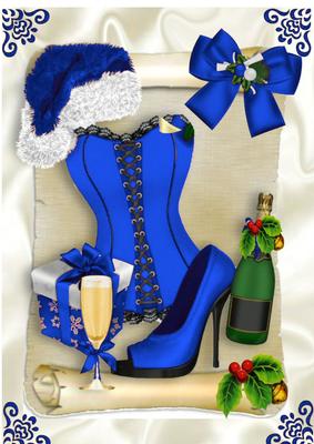 Sexy Basque in Blue with Champagne on a Scroll A4