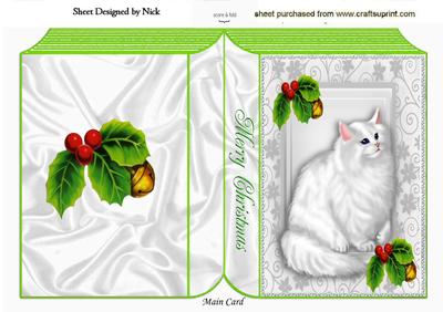 White Persian Cat with Holly Folded Book