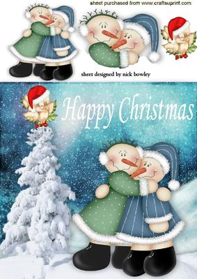 Best of Friends Cute Pair of Snowmen with Robin