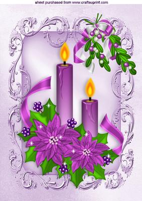 Christmas Lilac Candles with Bows in Ornate Frame A4