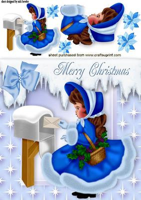 Little Girl in Blue Posting Her Letter to Santa