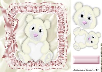 Cute Love Bear in Frill Frame with Bow