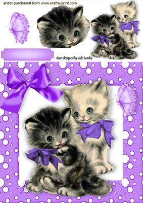 Vintage Kittens with Butterfly and Bow