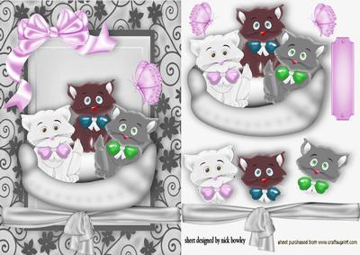 Cute Little Kittens in a Basket with Big Bow