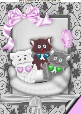 Cute Little Kittens in a Basket with Big Bow A4