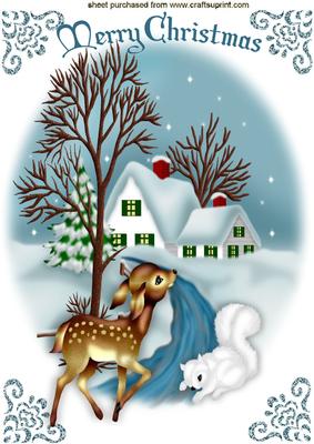 Little Deer and White Squirrel in Snow Scene A4