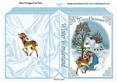 Little Deer and White Squirrel in Snow Scene Folded Book