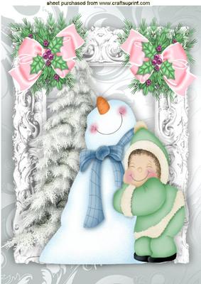 Cuddling Mr Snowman with Pretty Bows A4