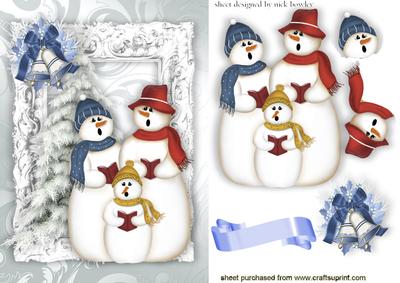 Snowmen Carol Singing with Christmas Tree