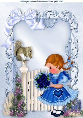 Little Girl Pretty in Blue with Squirrel A4