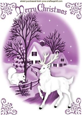 Pretty in Pink Fantasy Snow Scene with Stag and Squirrel A4