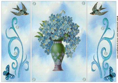 Beautiful Blue Victorian Vase of Flowers Gate Fold