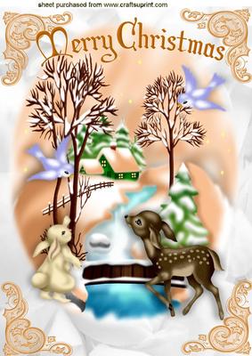 Pretty Snow Scene with Cute Deer and Rabbit A4