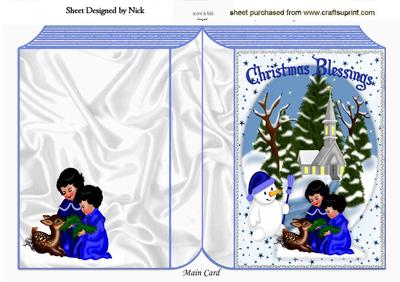 Christmas Church with Children Snow Scene Folded Book