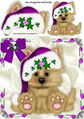 Cute Little Westie in Purple Santa Hat
