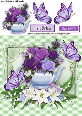 Pretty Flowers in a Teapot in Floral Frame