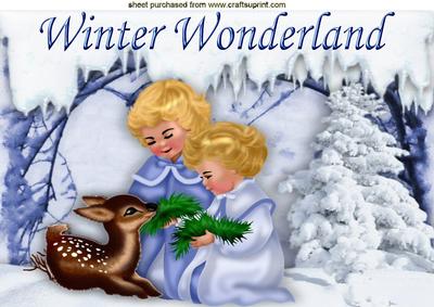Winter Wonderland with Children and Little Deer A4