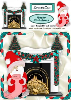 Santa with His Christmas List with Turq Fireplace