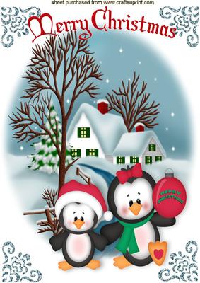 Cute Penguins in Snow Scene A4