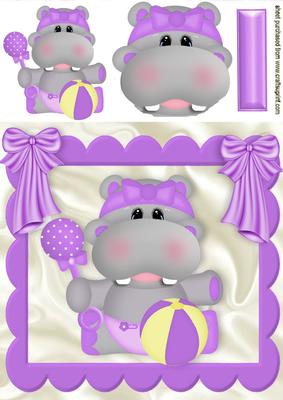 Cute Baby Hippo with Purple Bows