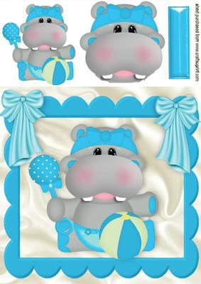 Cute Baby Hippo with Turq Bows