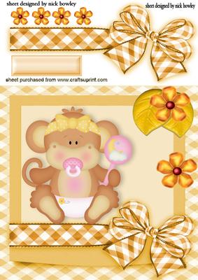 Cute Baby Monkey with Flowers and Bow