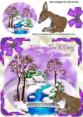 Beautiful Christmas Snow Scene with Deer