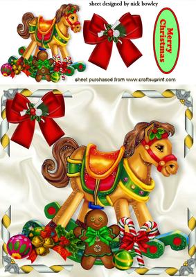 Christmas Rocking Horse with Teddies and Big Bow