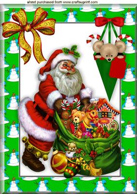 Santa with His Sack of Toys with Little Mouse A4