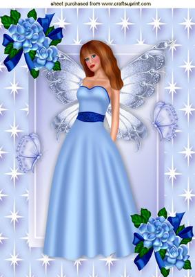 Pretty Fairie in Blue Star Frame with Roses A4
