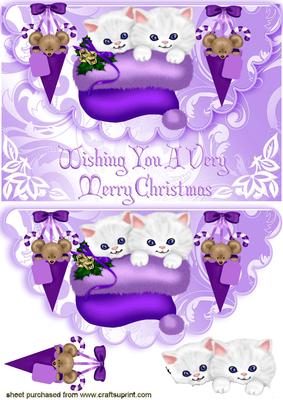 Cute Kitties in Santa Hat, Mouse on Scalloped Envelope