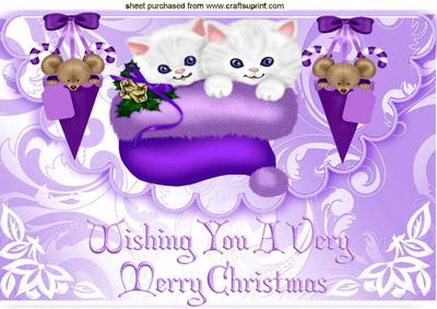 Cute Kitties in Santa Hat with Mouse Scalloped Envelope A4