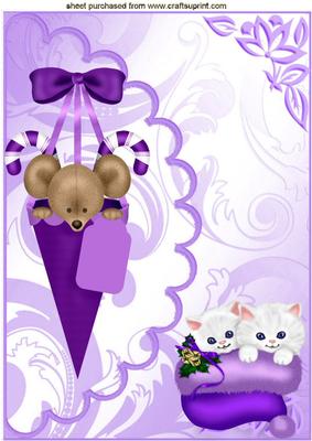 Cute Little Mouse and Kitties on Scalloped Envelope A4