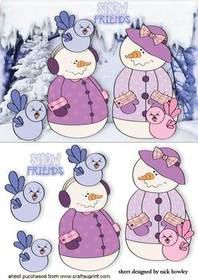 Snow Friends Cute Snowmen with Little Birds