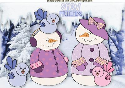 Snow Friends, Cute Snowmen with Little Birds A4