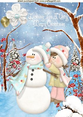 Fun in the Snow with Little Girl and Snowman A4