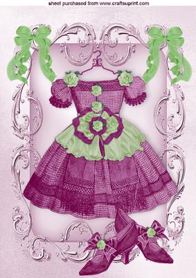 Pretty Ladies Vintage Dress with Shoes in Ornate Frame A4