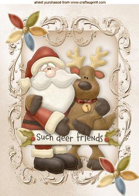 Such Deer Friends with Santa in Ornate Frame A4