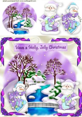 Snow Scene with Santa and Snowman