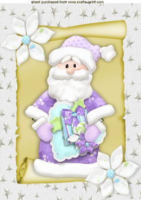 Santa on a Scroll with White Poinsettias A4