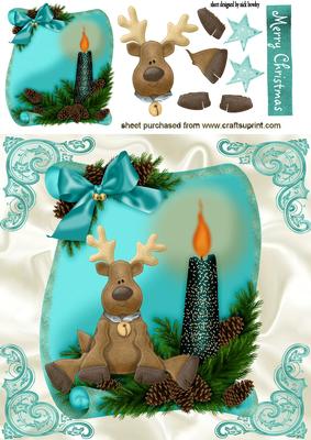 Little Reindeer on a Festive Scroll with Bow